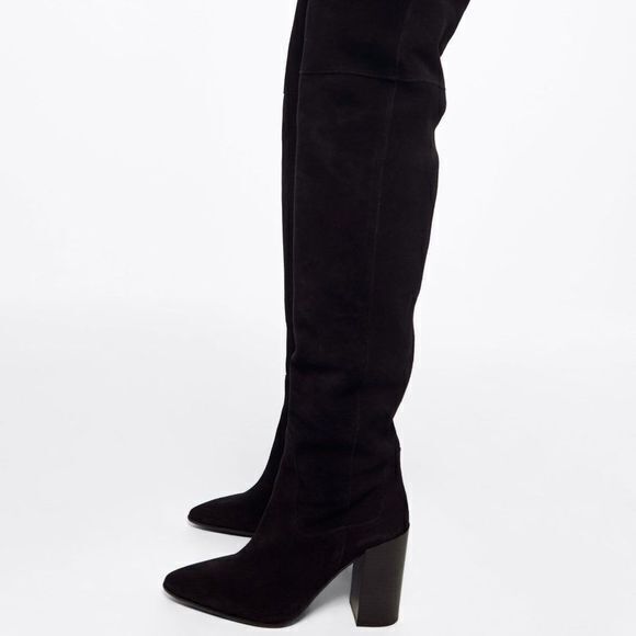 NEW ZARA SPLIT LEATHER OVER-THE-KNEE HEELED BOOTS - Picture 6 of 6